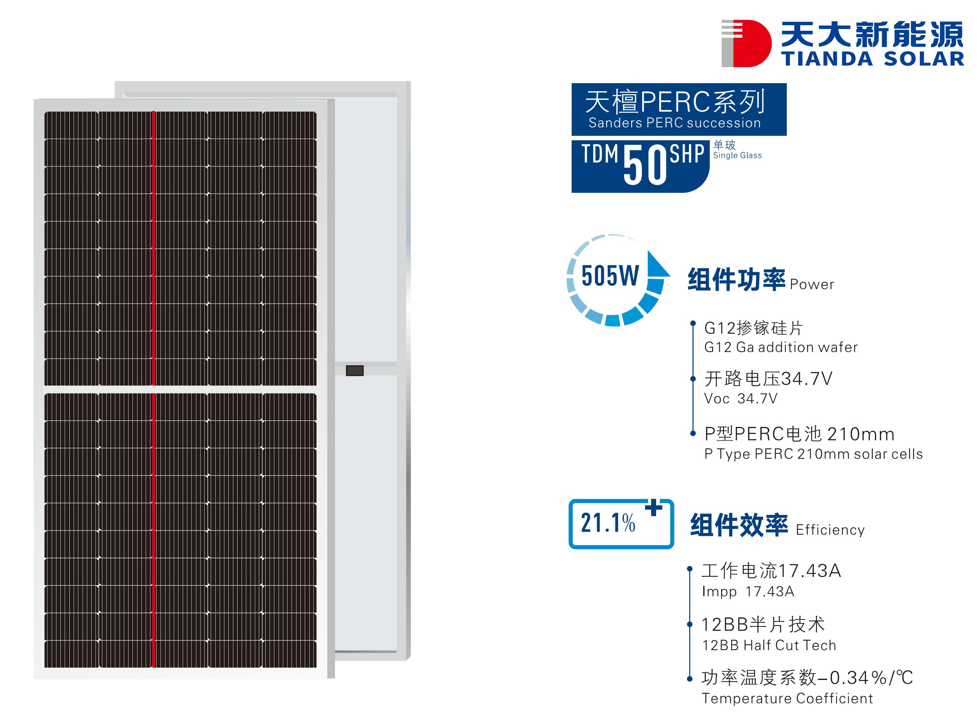High-Efficiency Solar Panel - Tiantan PERC Series TDM 50 SHP